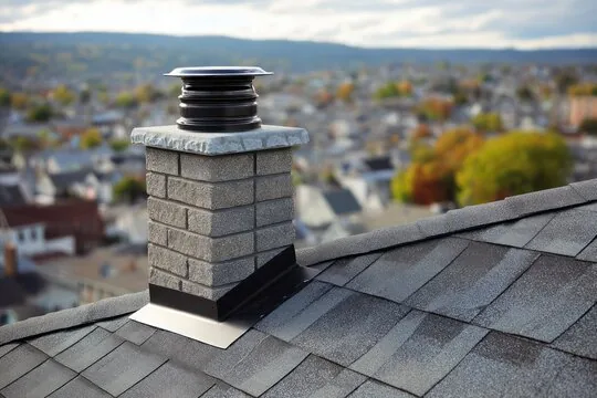 Block chimney with stone crown and black cap
