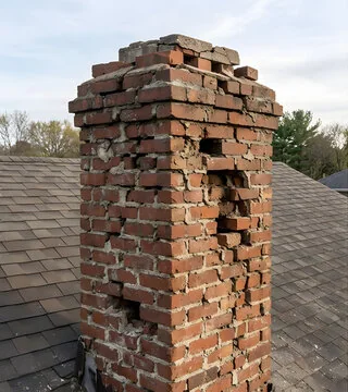 Before: chimney missing bricks with deep open mortar joints