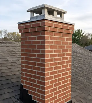After: rebuilt chimney in crisp red brick with a crown and a light cap